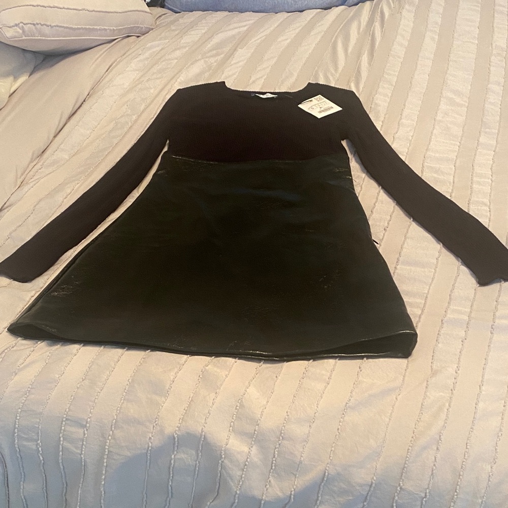 Zara Black and Dark Green Long Sleeve Dress